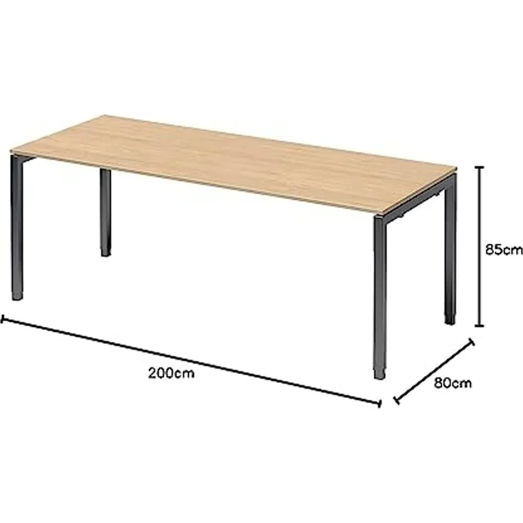 BISLEY Cito Schreibtisch, 650-850 mm höheneinstellbares U-Gestell, Metall, Mp334 Dekor Ahorn, Gestell Anthrazitgrau, 80 x 200 x 85 cm – Bild 2