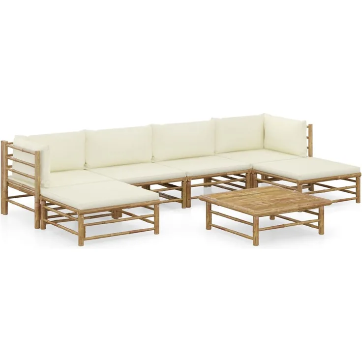 vidaXL 7-tlg. Garten-Lounge-Set mit Cremeweißen Kissen Bambus 3058231