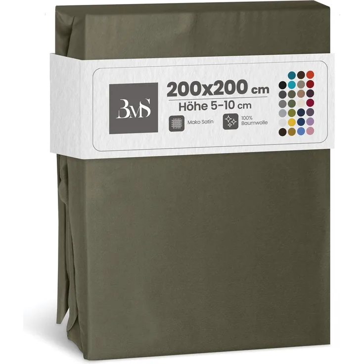 Mako-Satin Spannbettlaken dark olive 200x200cm Höhe 5-10cm