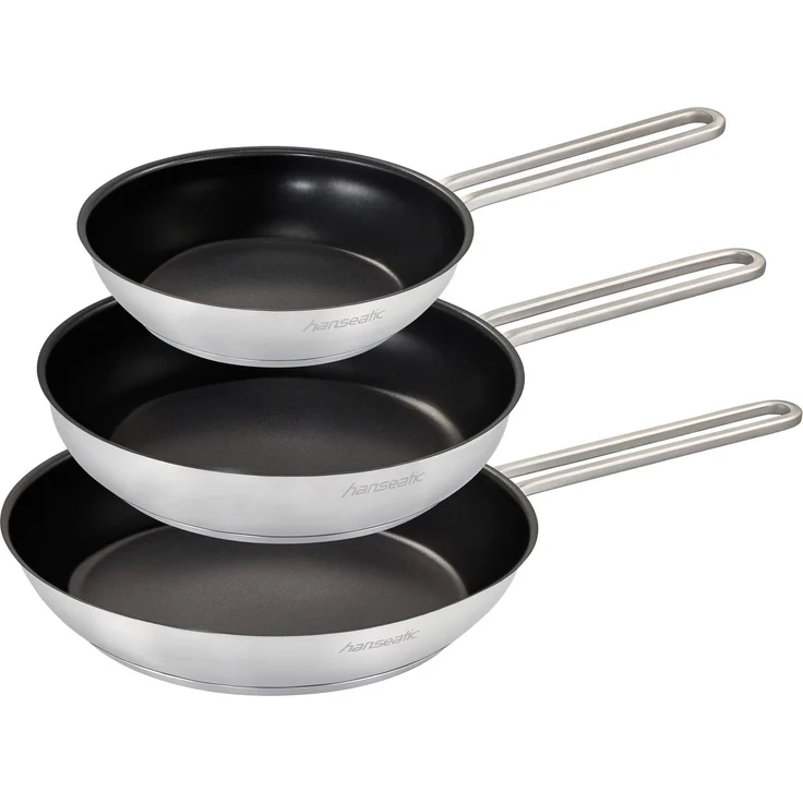Hanseatic Pfannen-Set DAILY, Edelstahl 18/10 (Set, 3-tlg, 1x Pfanne Ø 20 cm, 24 cm und 28 cm), Bratpfannen mit Antihaftbeschichtung, für alle Herdarten, Induktion – Bild 5