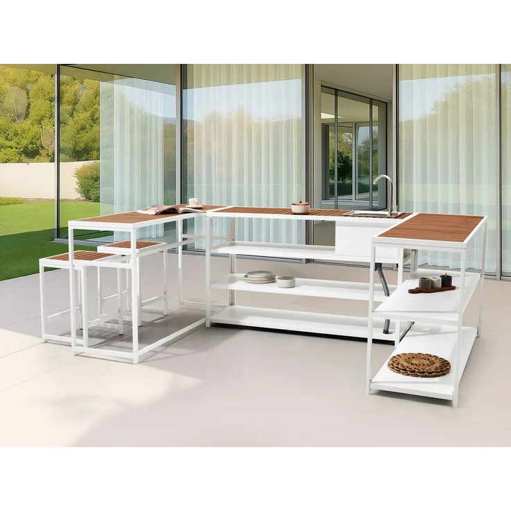 Outdoor-Küche mit Spüle AVETRANA Metall Braun Weiß – Bild 3