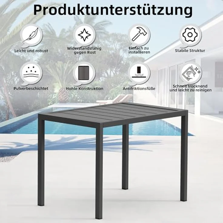 Mucola Gartentisch Aluminium Beistell Balkontisch rechteckig wetterfest Anthrazit Tisch Outdoor hitze- und wetterbeständig Terrassentisch – Bild 5