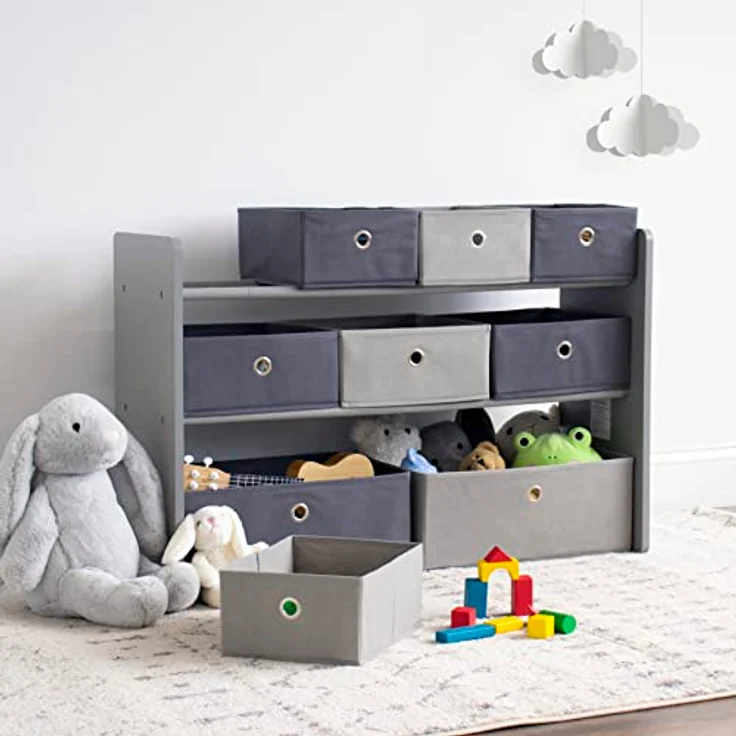 Humble Crew WO487 Kinderregal - Spielzeugregal-Organizer aus Holz mit 9 Stoffbehältern, Grau – Bild 5