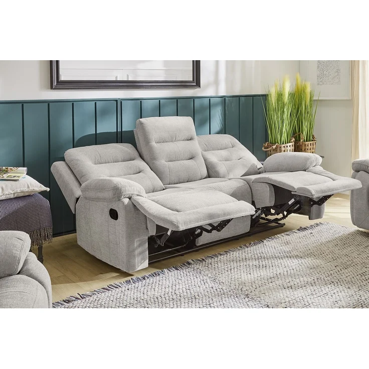 3-Sitzer-Relaxsofa Federkern mit Liegefunktion Dreier-Couch Stoff Chenille Grau – Bild 5