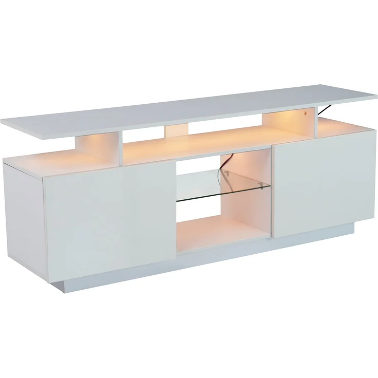 DESVIAE TV-Schrank mit 2 Türen und LED-Beleuchtung 140x55x35 cm Spanplatte Weiß – Bild 8