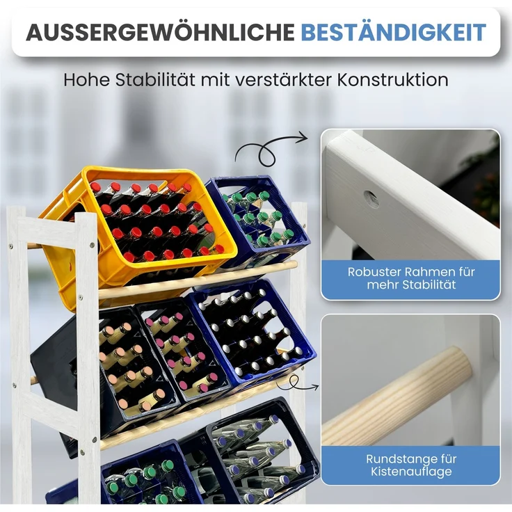 Mein-Regal Getränkekistenregal THORE Getränkeregal 6 Kisten Flaschenregal Getränkekiste Obstkiste Gemüse Farbe Weiß LxBxH 92x31x108 – Bild 3