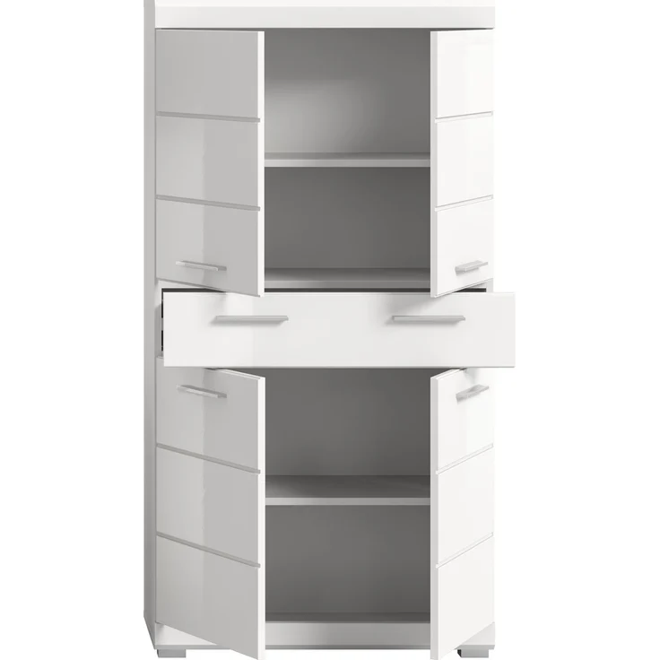 Xonox Scout Badmidischrank (B/H/T: 74x141x31 cm) in weiß Nachbildung und weiß Hochglanz tiefzieh – Bild 3