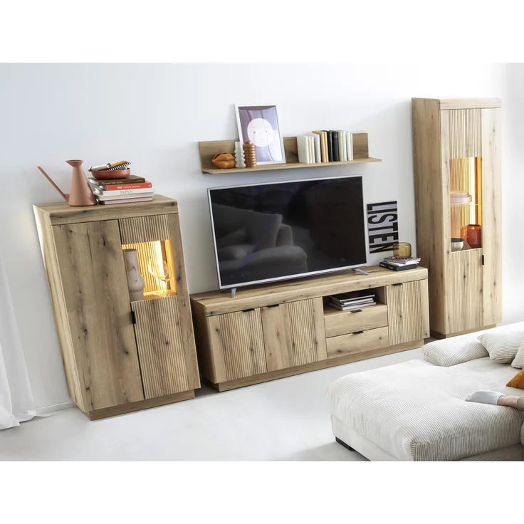 Wohnwand >Delamar< (3-teilig) in Coast Evoke Eiche Dekor - 266x165x40 (BxHxT) – Bild 7