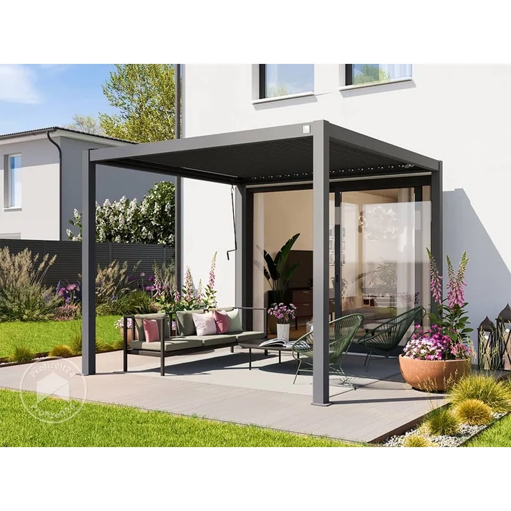 PRIMEYARD Pergola, Aluminium / Stahl grau, 3x3 m – Bild 1