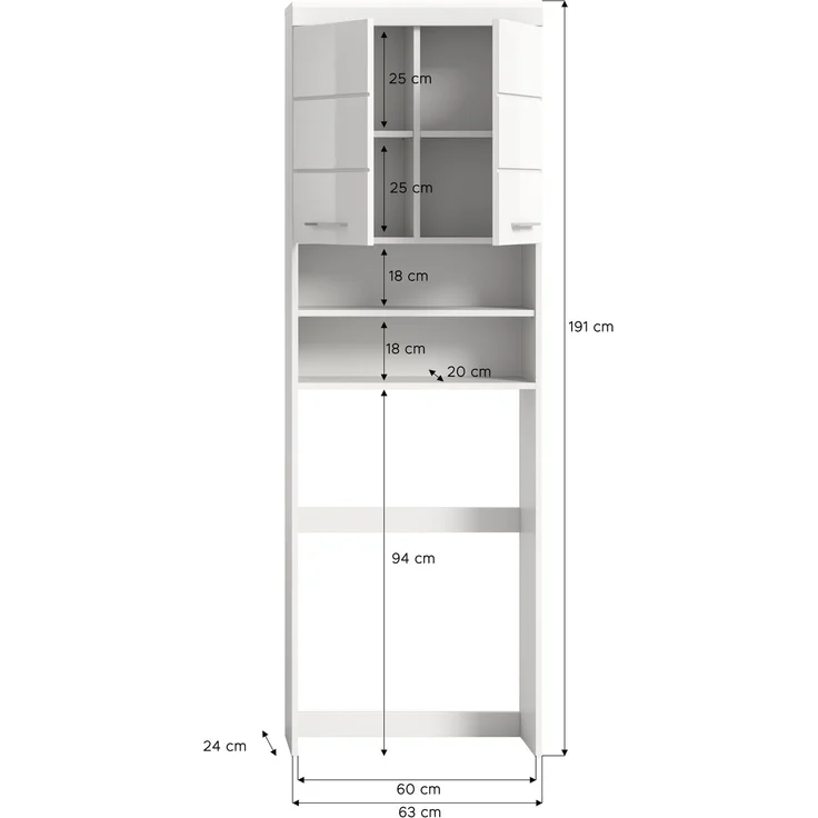 Xonox Scout Waschmaschienenüberbau (B/H/T: 63x191x24 cm) in weiß Nachbildung und weiß Hochglanz tiefzieh – Bild 4