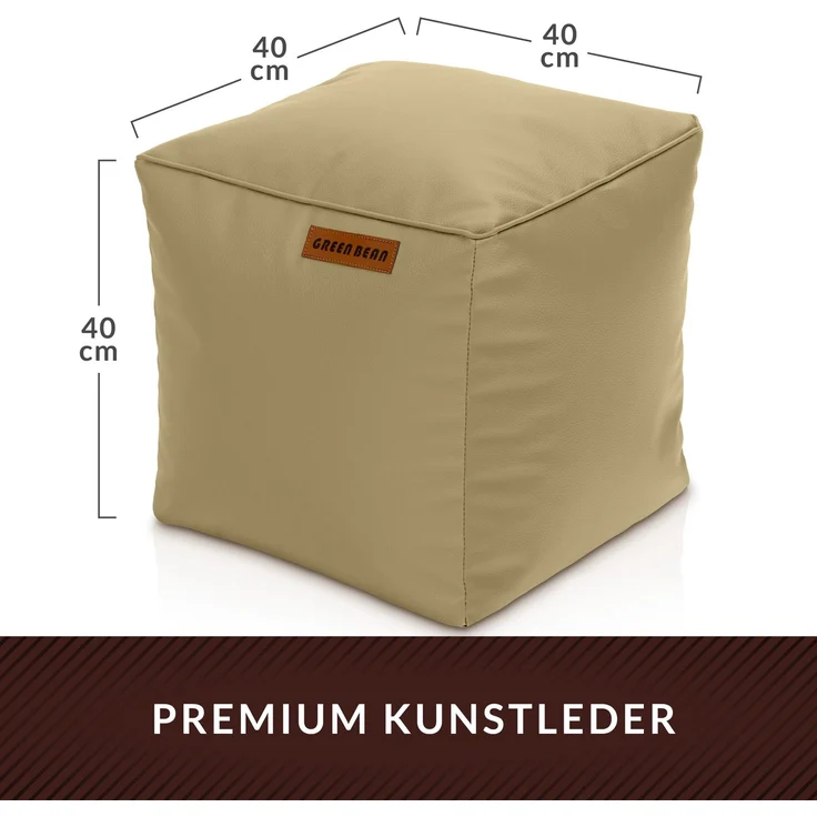 Green Bean® Sitzhocker aus Kunstleder - Pouf mit EPS Perlen Füllung - 40 x 40 cm - perfekte Ergänzung zum Sitzsack - helles Kamel – Bild 4