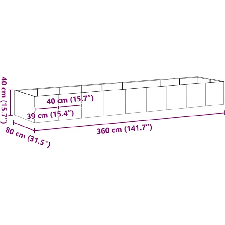 vidaXL Pflanzgefäß 360x80x40 cm Stahl verzinkt 860771 – Bild 8
