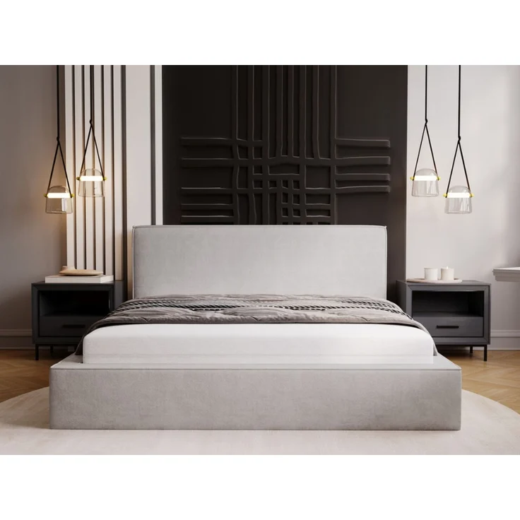 GRAINGOLD Monaco Doppelbett 140x200, Polsterbett mit Bettkasten und Kopfteil, Velour-Stoff, Hellgrau – Bild 4