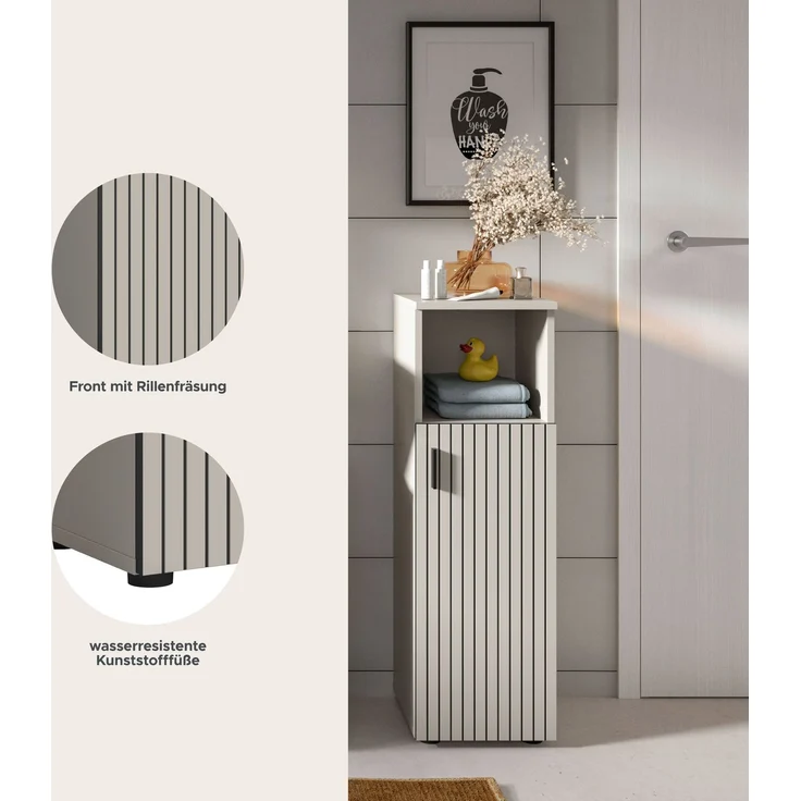xonox. home – Badschrank Mone 30 x 95 x 30 cm in Kaschmir Nachbildung – Kompakter Standschrank mit 1 Tür & offenem Fach – Flexibler Türanschlag, Zeitloses Design & vielseitig kombinierbares Möbelstück – Bild 8