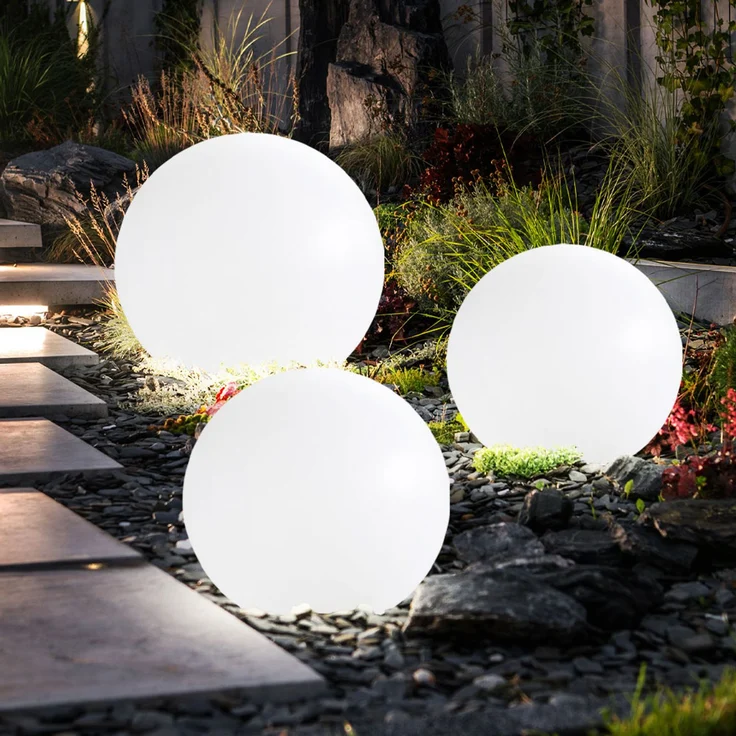 3er Set LED Außen Solarleuchten, Kugel weiß, 15 und 20 cm – Bild 3