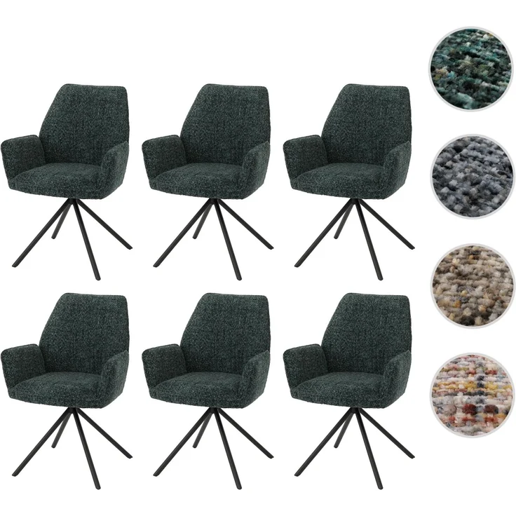 6er-Set Esszimmerstuhl HWC-G67, drehbar Auto-Position Metall Chenille (410g/m²) ~ Gestell schwarz, dunkelgrün – Bild 10