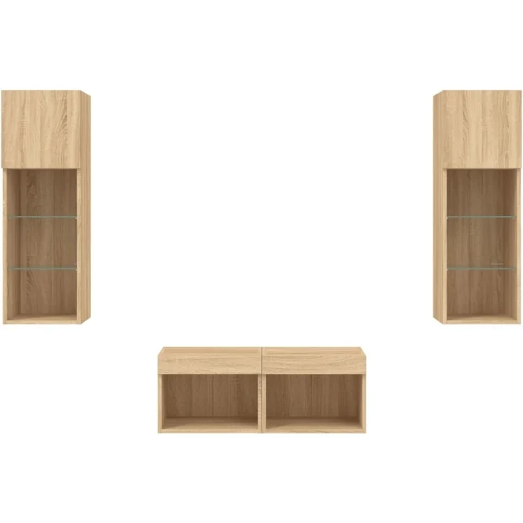 vidaXL 4-tlg. TV-Wohnwand mit LED-Leuchten Sonoma-Eiche 3216578 – Bild 6