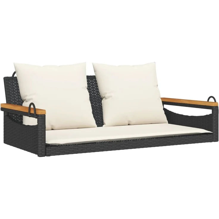 vidaXL Hängebank mit Kissen Schwarz 109x62x40 cm Poly Rattan 368146 – Bild 2