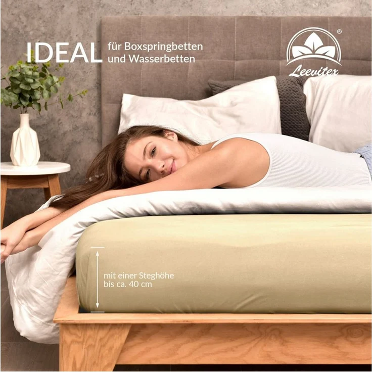leevitex® Spannbettlaken verschiedene Größen, Stoffgewicht 170 g/m², 40 cm Steghöhe, Jersey, Gummizug: rundum, (1 Stück), verschiedene Farben, OEKO-TEX® STANDARD 100 zertifiziert – Bild 4