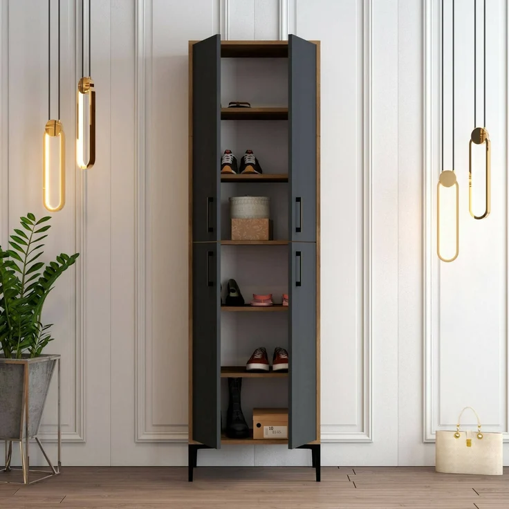 Dmora Schuhschrank Sebastien, Schuhregal, Mehrzweck-Eingangsgarderobe, Möbel für Schuhe, 60x35h200 cm, Walnuss und Anthrazit – Bild 5