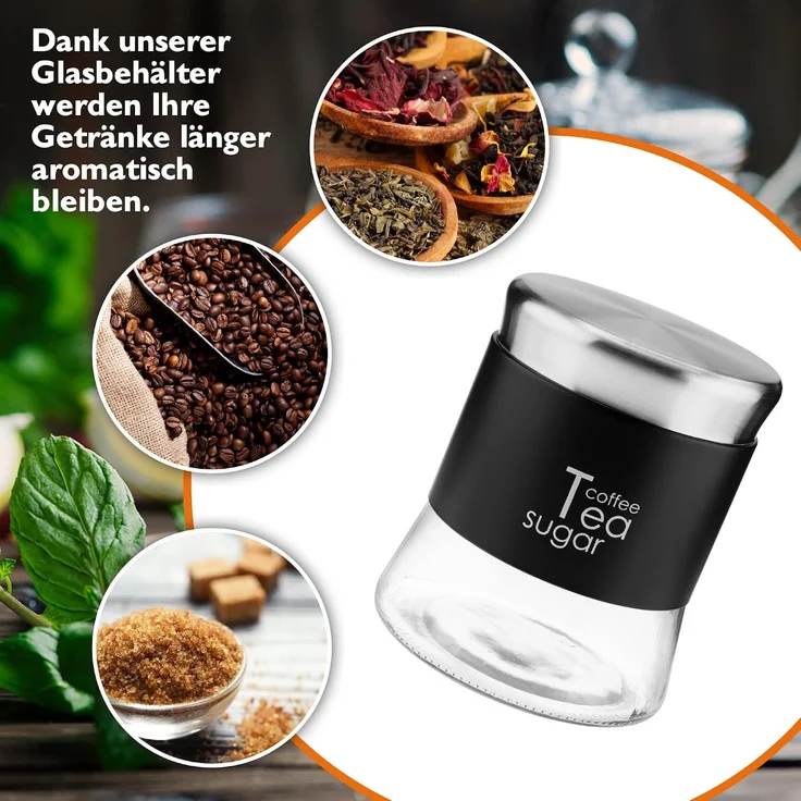 KADAX Glasbehälter für Kaffee, Tee, Zucker, mit Deckel, Schwarz, 750 ml – Bild 9