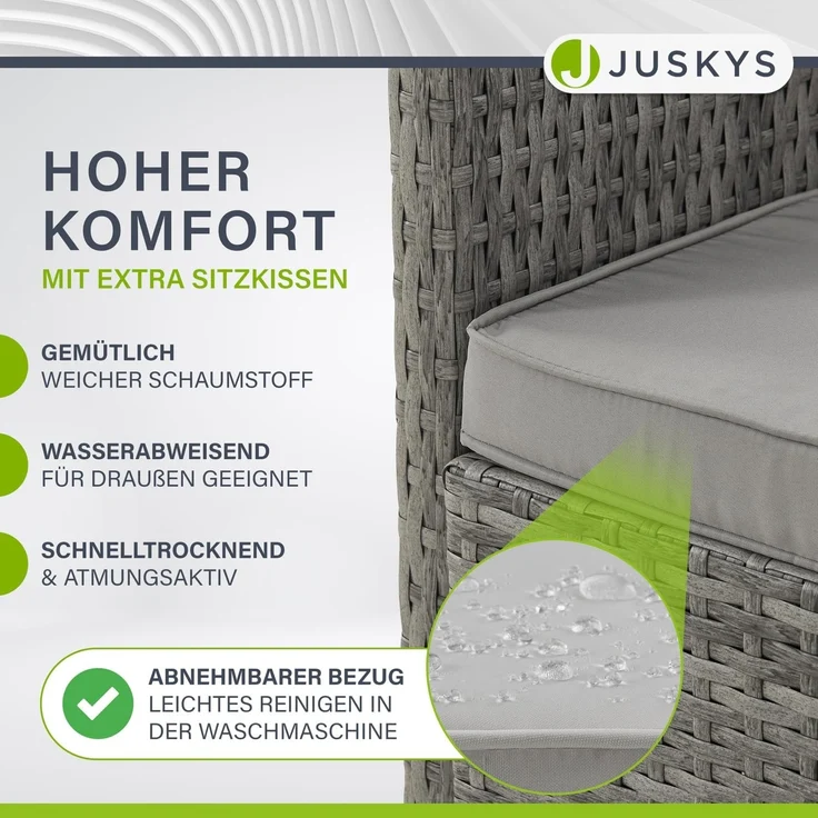 Juskys 'Jamaika' 2in1 Relax Gartenmöbel Set - Tisch, Gartenlounge Sofa, Polyrattan Grau – Bild 6