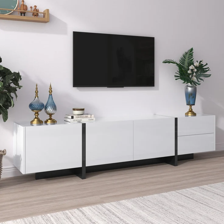 TV-Schrank Schwarz Weiß Hochglanz 190 x 45 x 35 cm mit 3 Türen & 2 Schubladen – Bild 5