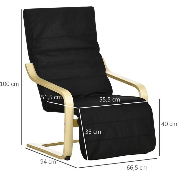 HOMCOM Relaxsessel Relaxstuhl mit Verstellbarem Fußteil (Ruhesessel, 1-St, Ruhestuhl), Schwarz 66,5 x 94 x 100 cm – Bild 3