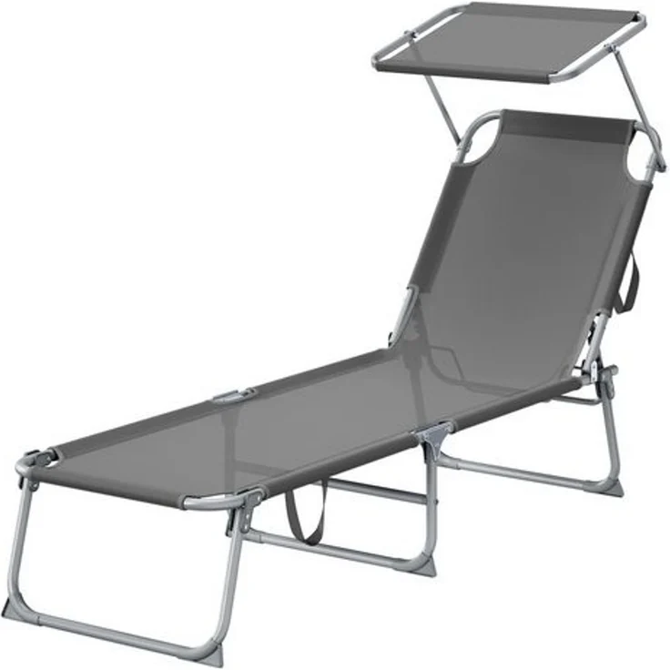 SONGMICS Sonnenliege klappbar, belastbar bis 110 kg, verstellbare Sonnenblende, Rückenlehne, grau – Bild 2