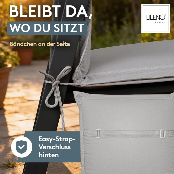 LILENO HOME Gartenstuhl Auflagen [1er Set - Hochlehner] in Grau - bequeme Liegen als Sitzauflagen für Gartenmöbel - Stuhlkissen für Gartenstühle und Klappstühle MIA – Bild 4