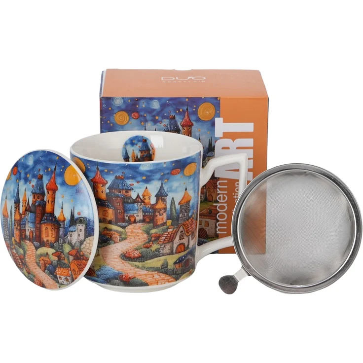 DUO Becher 450 ml mit Teesieb MODERN SLEEPY KINGDOM New Bone China Porzellan – Bild 1