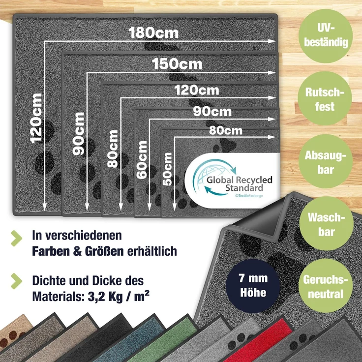 KESSER® Schmutzfangmatte rutschfeste Fußmatte für Innen- & Außenbereich waschbar & wetterfest | Türmatte Wohnungseingang | Teppich für Büro & Vorzimmer | Fußabtreter Fußabstreifer Motiv, Anthrazit / Schwarz, 50x80cm – Bild 2
