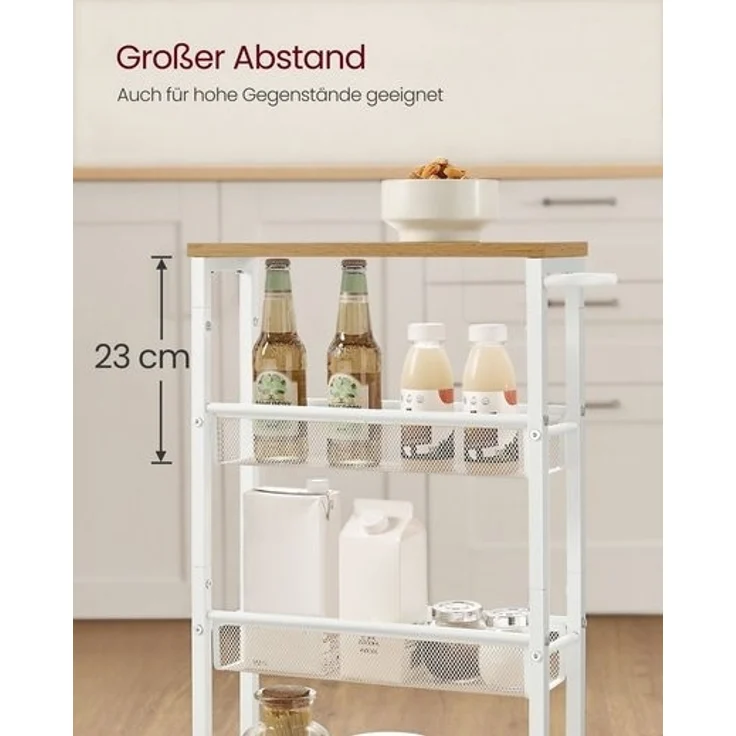 Vasagle Küchenwagen mit 4 Ebenen, Stahlgestell eichenfarben-weiß, 13 x 45,4 x 77 cm – Bild 2
