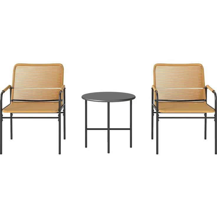 3-tlg. Rattan Bistroset, Sitzgruppe, Gartengarnitur mit 2 Gartensesseln, Couchtisch 54 x 66 x 76 cm Gelb--Gelb--76x54x66cm--YOUDENOVA – Bild 1