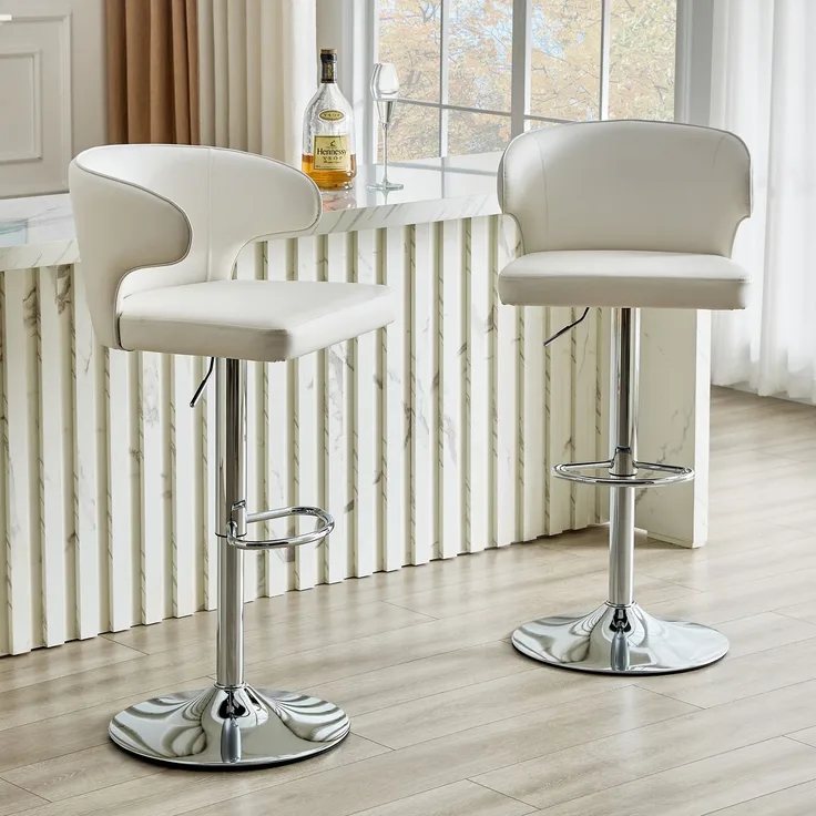 2er Set Barhocker mit Lehne Höhenverstellbar, 360° Drehbar Barstuhl mit großem Sockel & Fußstütze, Moderner Küchenhocker für Bar Küche Theke (Nur Stühle)--Weiß--110x45x49.7cm--YOUDENOVA