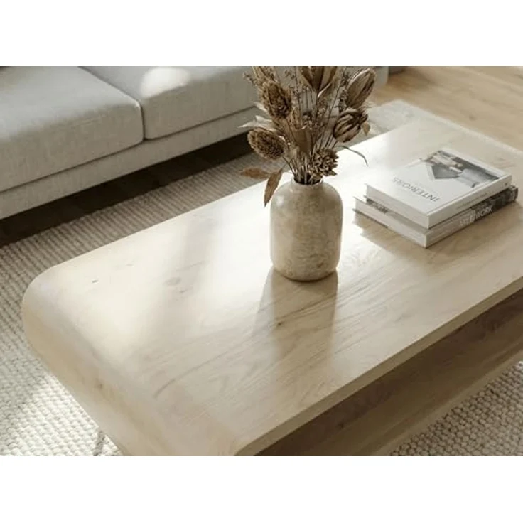 Couchtisch Mango Massivholz white wash 90cm - Design Wohnzimmertisch mit Metall Beine - Rechteckiger Sofatisch Ablage Retro - Loungetisch Holz - Natur Beistelltisch Handmade – Bild 5