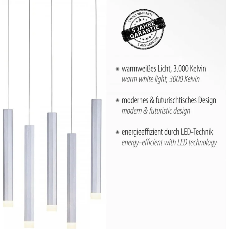 JUST LIGHT 15206-95 BRUNO LED Pendelleuchte 10-flammig alu silber 3000K – Bild 4