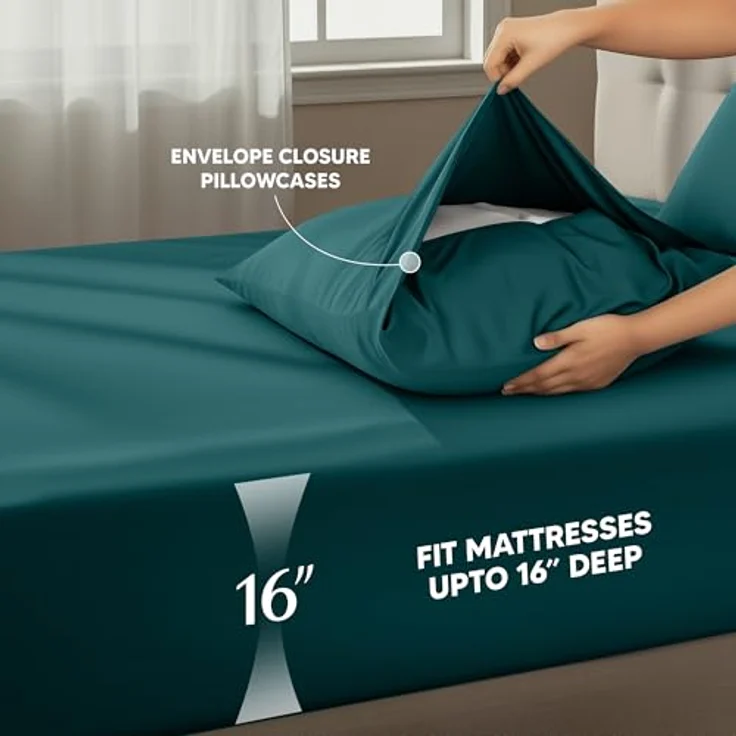 Utopia Bedding Bettwäscheset, 4-teilig, gebürstete Mikrofaser, schrumpft und lichtbeständig, pflegeleicht (Voll, Aquamarin) – Bild 4