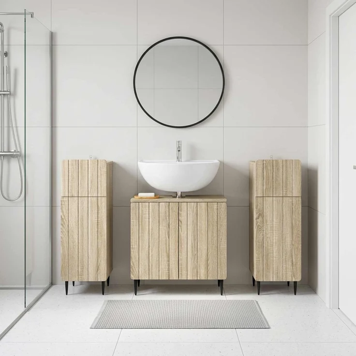 vidaXL 3-teiliges Badezimmer-Schranksystem ZWOLLE 3 stk. Sonoma-Eiche 3418001 – Bild 1