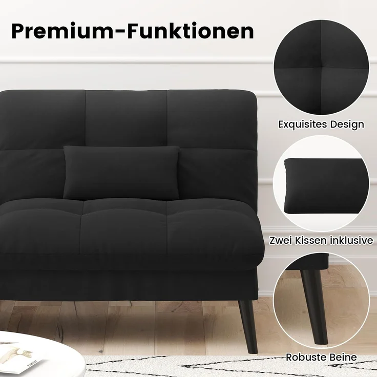 COMHOMA Sofa Schlafsofa mit Schlaffunktion, überzug Futon Klappsofa, Bettcouch, ecksofa, Couch Gästebett, 3-Sitzer Sofa, mit verstellbare Rückenlehne aus Stoff Schwarz – Bild 5