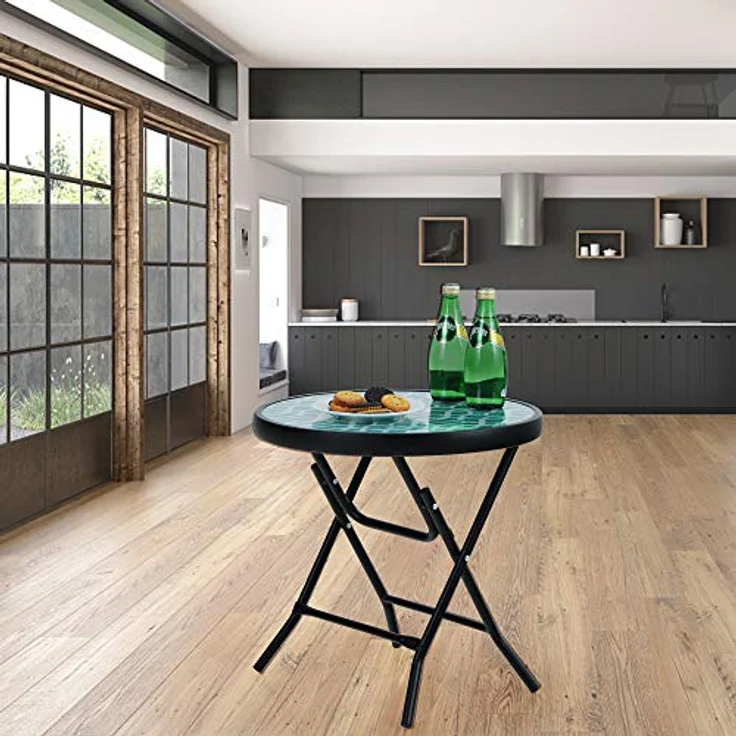 PHI VILLA Klappbar Runder Beistelltisch Glas aus Metall Gartentisch Kaffeetisch Klein Balkontisch wetterfest pflegeleicht für Balkon Garten Terrasse Wohnzimmer – Bild 8