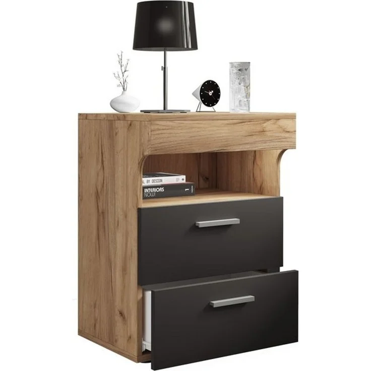 VCM Nachttisch Slepal 919083 Honig-Eiche / Anthrazit H. 61 x B. 45 x T. 39 cm – Bild 3