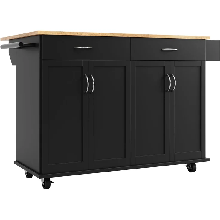Kücheninsel aus MDF mit klappbarer Platte & Stauraum, 106x50x90,5 cm, Schwarz – Bild 9