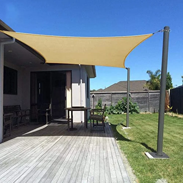 Dripex Sonnensegel Sonnenschutz Set inkl Befestigungsseile Rechteckig Wasserabweisend Polyester Imprägniert 95% UV Schutz Windschutz Wetterschutz 3X3 m für Balkon Garten Terrasse Sand – Bild 8