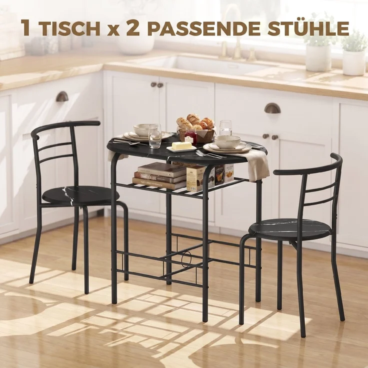 HOMCOM Essgruppe, MDF, Metall, Schwarz, 80L x 52B x 76H cm – Bild 4
