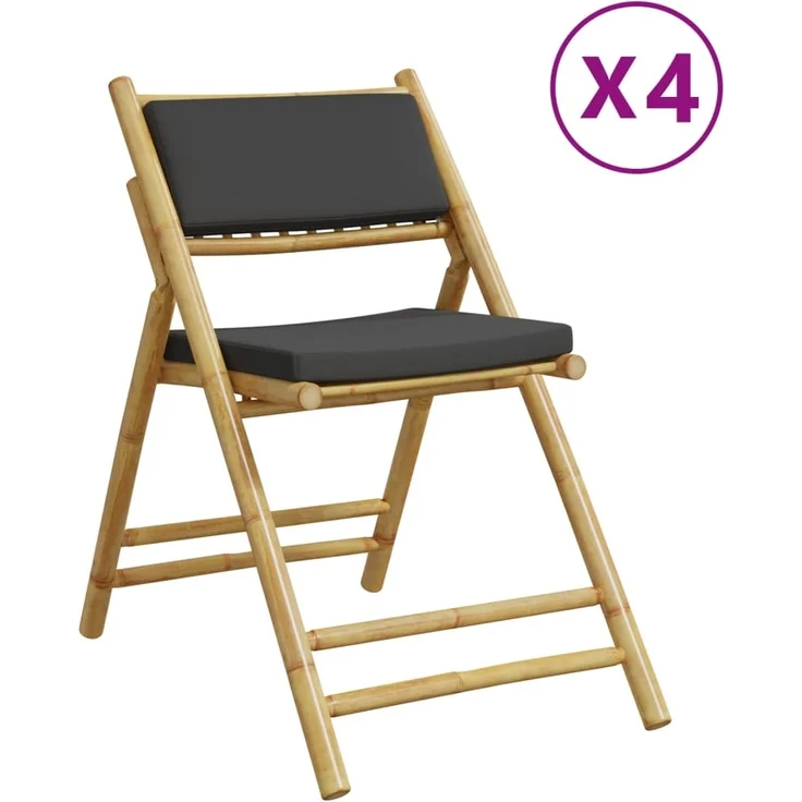 vidaXL Bistrostühle 4 Stk. Klappbar mit Dunkelgrauen Kissen Bambus 3208925 – Bild 1