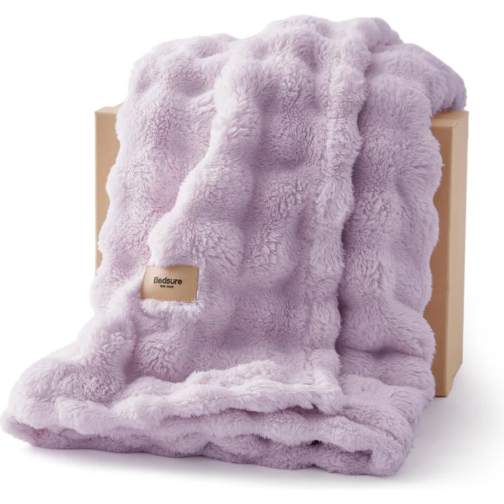 BEDSURE Kuscheldecke Flauschig Bubble Decke - Hellviolett, 130x150 cm | Sofadecke, Dicke Fleecedecke, Tagesdecke für Zimmer Deko, Wolkenweich & Atmungsaktiv Wolldecke, Geschenk für Frauen