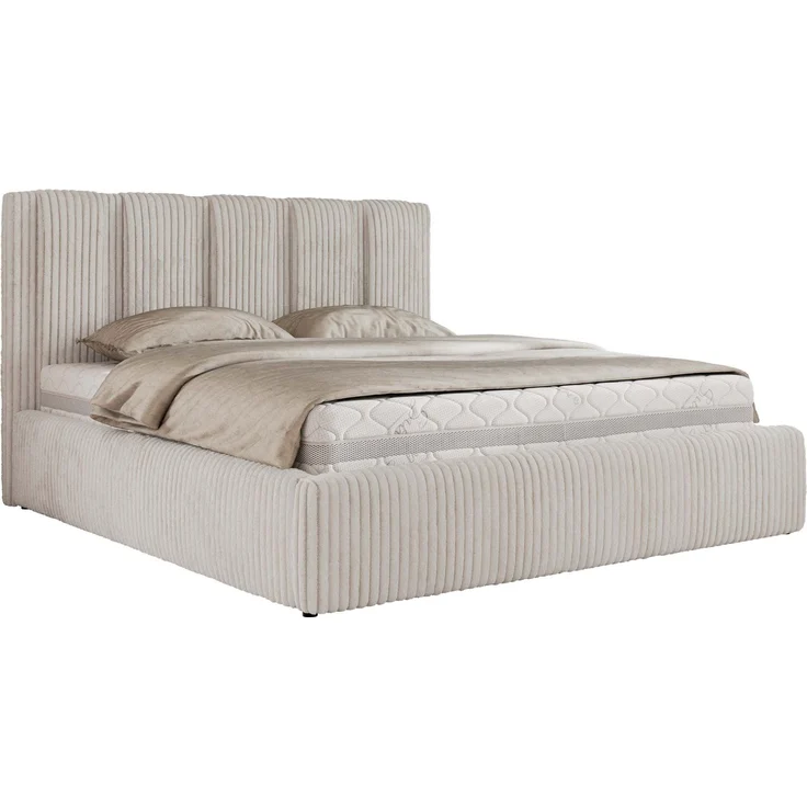 Polsterbett SAVINO CLASSIC mit Bettkasten und Lattenrost Doppelbett 180 x 200 cm mit hohem Kopfteil Stauraumbett Bett mit Gasdruckfeder - Beige Cord – Bild 7