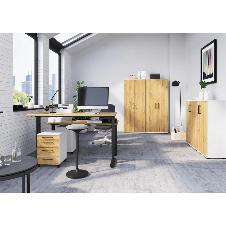 Germania Schreibtisch 8024-582, in Grandson-Eiche-Nb./Schwarz, elektr. höhenverstellbar, 160 x 119 x 80 cm (BxHxT) – Bild 3
