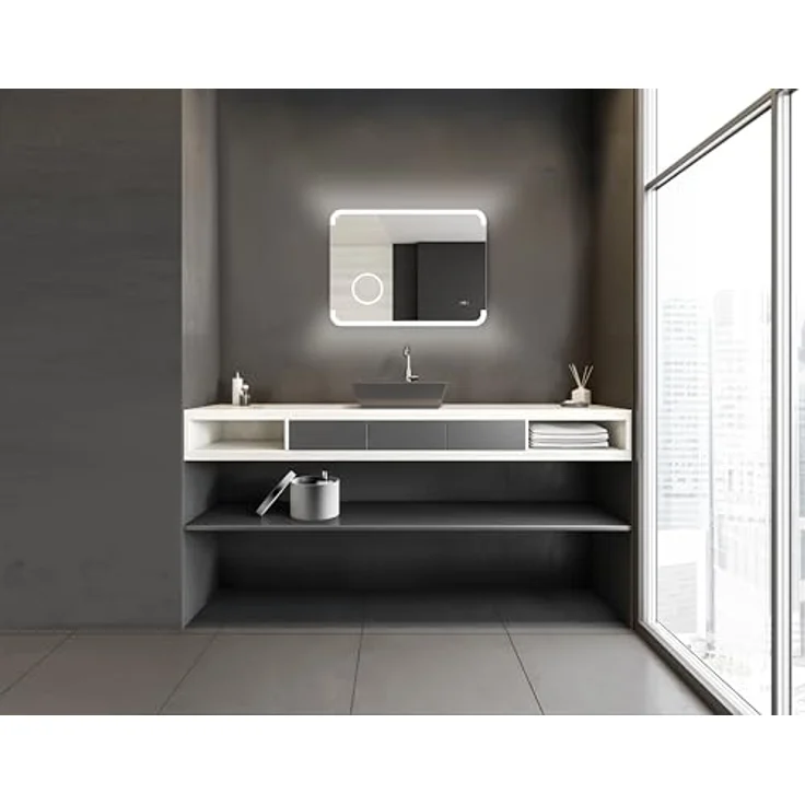 Talos LED Badspiegel Harmony, 80 x 60 cm mit hinterleuchtetem Raumlicht, beleuchtetem Kosmetikspiegel mit 3-fach Vergrößerung, Digitaluhr, hochwertigem Aluminiumrahmen, feuchtraumgeeignet – Bild 5